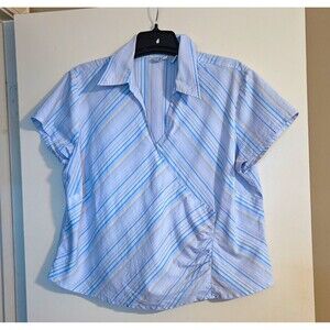 Carolina Colours Striped Stretch Collared Button Blouse Blue/White  18W/20W